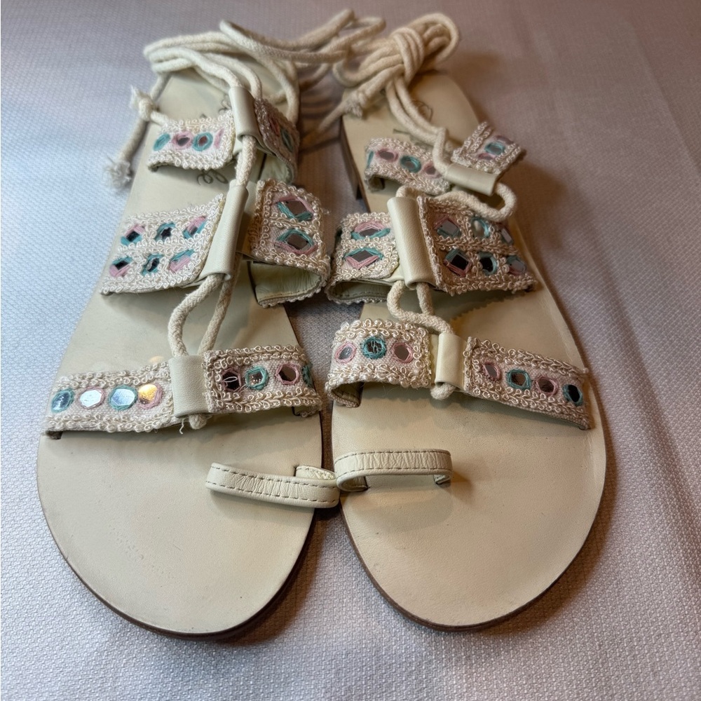 Free People Mantra Mirror Women's Sandals Strappy Lace Up Size 40 (9/9.5) Cream
